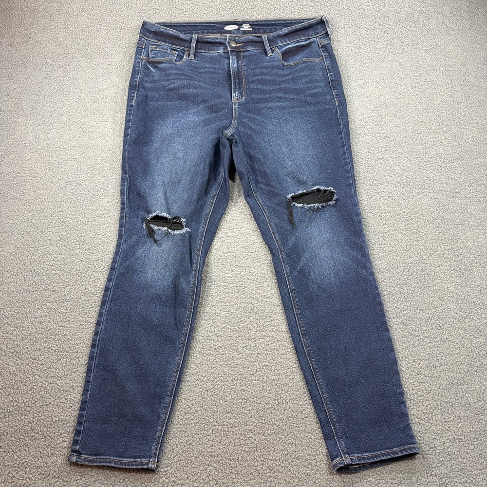Old Navy Jeans Womens 16 Blue Rockstar Super Skinny High Rise Ripped